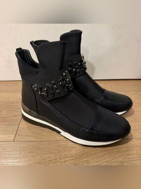 Atalina, Black Embellished Women's Ankle Sneakers Booties